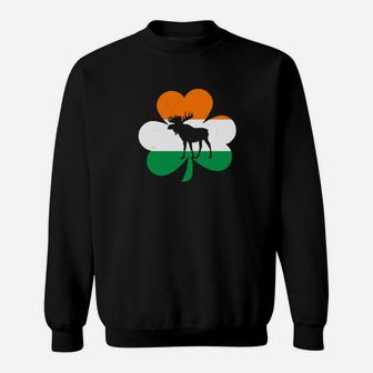Shamrock Ireland Irish Flag Moose St Patrick's Day Sweatshirt - Monsterry CA