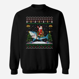Shark Ugly Xmas Gift Santa Riding Shark Christmas Sweatshirt Sweatshirt | Crazezy