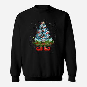Sharks Christmas Tree Lights Funny Santa Hat Lover Sweatshirt | Crazezy CA
