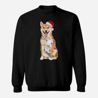 Shiba Inu Christmas Lights Xmas Dog Lover Santa Hat Sweatshirt | Crazezy