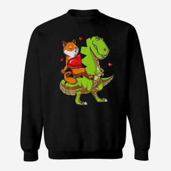 Shiba Inu Dog Riding Trex Dinosaur Valentines Day Sweatshirt - Monsterry