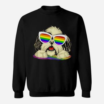 Shih Tzu Dog Gay Pride Flag Sunglasses Lgbt Dog Lovers Sweatshirt - Monsterry CA