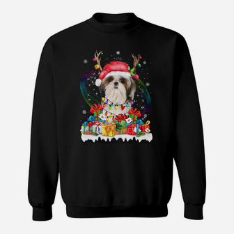Shih Tzu Santa Hat Reindeer Christmas Lights Pajamas Xmas Sweatshirt | Crazezy CA