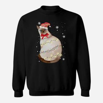 Siamese Cat Christmas Light Xmas Mom Dad Gifts Sweatshirt Sweatshirt | Crazezy