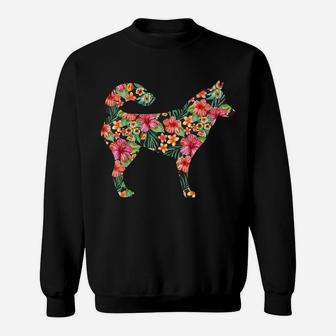 Siberian Husky Flower Funny Dog Silhouette Floral Gift Women Sweatshirt | Crazezy CA