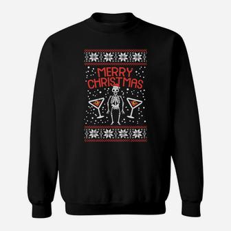 Skeleton Cocktail Ugly Christmas Sweater Fun For Women Gift Sweatshirt Sweatshirt | Crazezy
