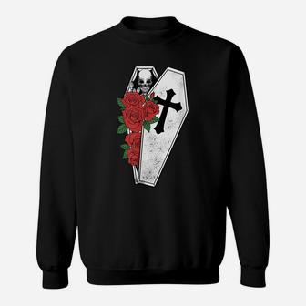 Skeleton Coffin Roses Occult - Flower Floral Skeleton Gothic Sweatshirt | Crazezy CA
