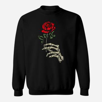 Skeleton Hand With Red Flower Roses Sweatshirt | Crazezy