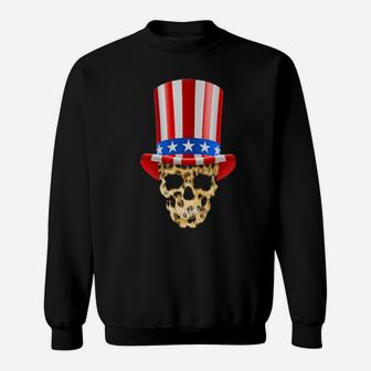 Skull Uncle Sam Hat American Flag 4Th Of July Sweatshirt - Monsterry