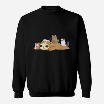 Sloth Loves Kitty Cats Funny Cute Sweatshirt - Thegiftio UK