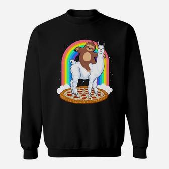 Sloth Riding On Lama Pizza Alpaca Rainbow Children Fun Gift Sweatshirt | Crazezy CA