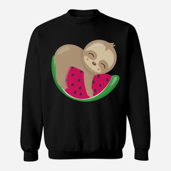 Sloth Watermelon Fruit Funny Animal Gift Sweatshirt | Crazezy