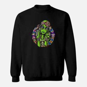 Space Alien Hippie Funny Floral Peace Science Fiction Women Sweatshirt | Crazezy CA