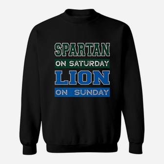 Spartan On Saturday Lion On Sunday Detroit Football Gift Sweatshirt - Thegiftio UK
