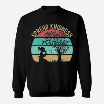 Spread Kindness Dandelions Girl Under Tree Retro Sunset Sweatshirt | Crazezy DE