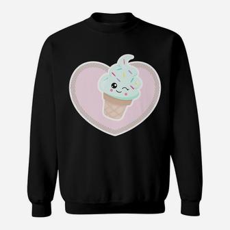 Sprinkled Ice Cream Cone With Pink Heart Frame Sweatshirt | Crazezy CA