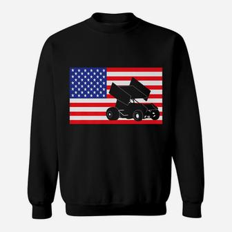 Sprint Car Racing Usa American Flag Dirt Track 4Th Of July Sweatshirt | Crazezy