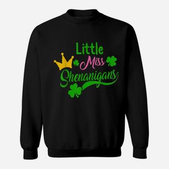 St Patricks Day Girls Little Miss Shenanigans Irish Shamrock Sweatshirt - Monsterry