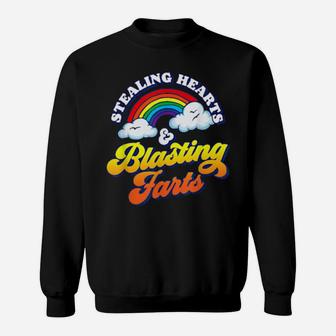 Stealing Hearts And Blasting Farts Rainbow Valentines Sweatshirt - Monsterry
