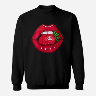 Strawberry Lips Red Lipstick Woman Strawberries Mouth Sweatshirt | Crazezy