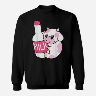 Strawberry Milk Kawaii Cow Cute Kids Teens Gift Sweatshirt | Crazezy DE