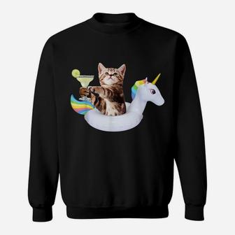 Summer Kitty With Margarita & Unicorn Float Funny Cat Shirt Sweatshirt | Crazezy CA