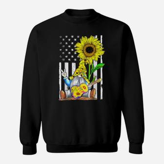 Sunflower Gnome Playing Guitar Hippie American Flag Plussize Sweatshirt | Crazezy AU