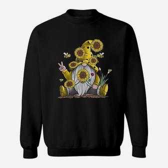 Sunflower Gnome With Bee Funny Hippie Gnome Gift Sweatshirt | Crazezy