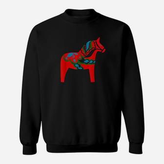 Swedish Dala Horse Sweden Red Dalecarlian Horse Design Sweatshirt | Crazezy