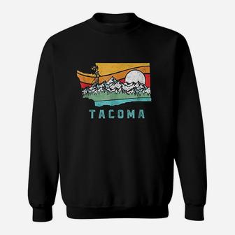 Tacoma Washington Outdoors Retro Mountains Sweatshirt | Crazezy UK