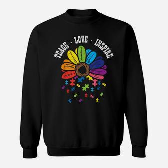 Teach Love Inspire Flower Autism Awareness Teacher Women Sweatshirt | Crazezy
