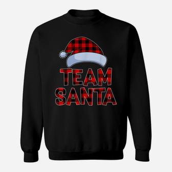 Team Santa Red Plaid Claus Hat Matching Family Christmas Sweatshirt | Crazezy