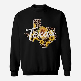 Texas Girl Sunflower Leopard Rustic Black State Pride Sweatshirt | Crazezy