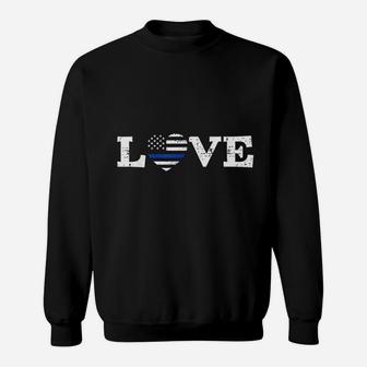 Thin Blue Line Police Officer Love American Flag Sweatshirt | Crazezy