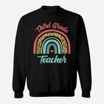 Third Grade Teacher Funny Teaching 3Rd Leopard Rainbow Fun Sweatshirt | Crazezy