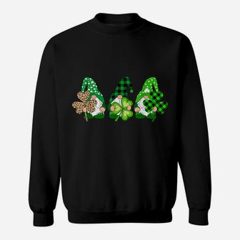 Three Gnomes Holding Shamrock Plaid Leopard St Patrick's Day Sweatshirt | Crazezy