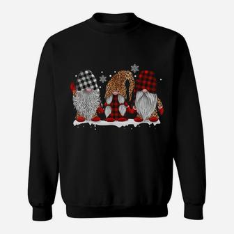 Three Gnomes In Leopard Printed Buffalo Plaid Christmas Gift Sweatshirt | Crazezy AU