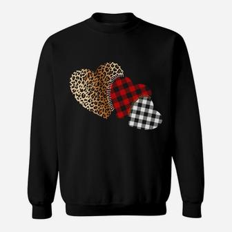 Three Hearts Leopard Plaid Girls Valentine's Day Girl Kids Sweatshirt | Crazezy