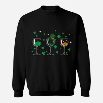 Three Wine Glasses Shamrock Shirt St Patricks Day Irish Gift Sweatshirt | Crazezy
