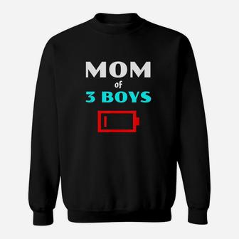 Tired Mom Of 3 Boys Mother With Three Sons Low Battery Icon Sweatshirt | Crazezy UK