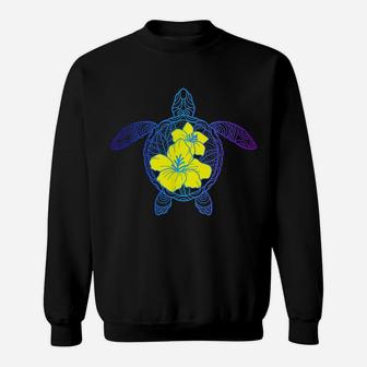 Tribal Sea Turtle With Hibiscus Flower Hawaii Vacation Beach Sweatshirt | Crazezy