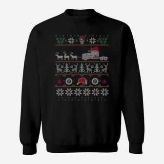 Trucker Semi Truck Pulled By Reindeer Ugly Christmas Sweatshirt | Crazezy