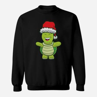 Turtle With Santa Hat Cute Turtle Christmas Sweatshirt Sweatshirt | Crazezy