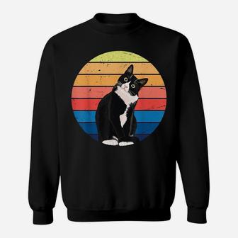 Tuxedo Cat Gift Retro Colors For Animal Lovers Sweatshirt | Crazezy DE