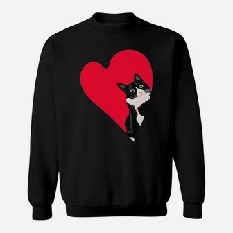 Tuxedo Cat Valentine Heart For Kitten And Animal Lovers Sweatshirt | Crazezy DE