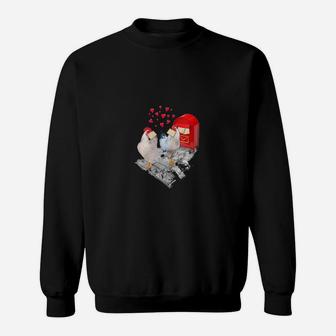 Two Chicken Heart Valentines Days Chicken Couple Sweatshirt - Monsterry
