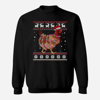 Ugly Christmas Chicken Santa Hat Lights Sweater Xmas Gift Sweatshirt | Crazezy AU