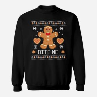 Ugly Christmas Sweater Bite Me Gingerbread Man Sweatshirt | Crazezy
