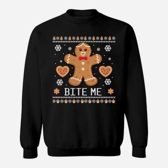 Ugly Christmas Sweater Bite Me Gingerbread Man Sweatshirt Sweatshirt | Crazezy UK