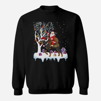 Ugly Doberman Xmas Gift Santa Riding Doberman Christmas Sweatshirt Sweatshirt | Crazezy